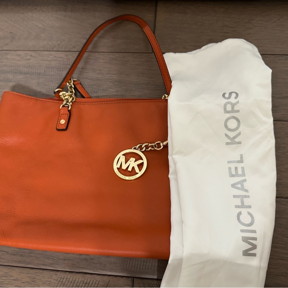 Michael Kors Burnt Orange Tote with Gold Accents